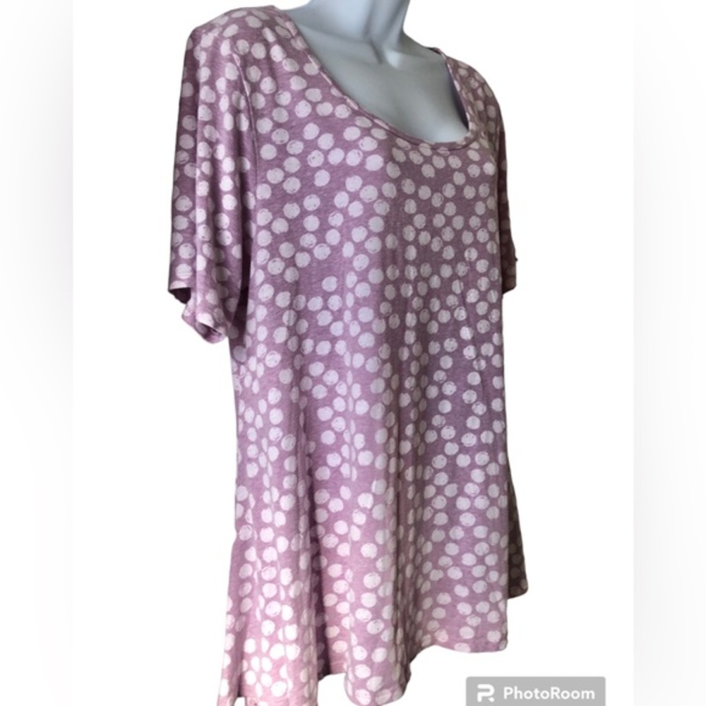LuLaRoe Tunic Size XL Lavender White Polka Dots Side Slit Cotton Poly